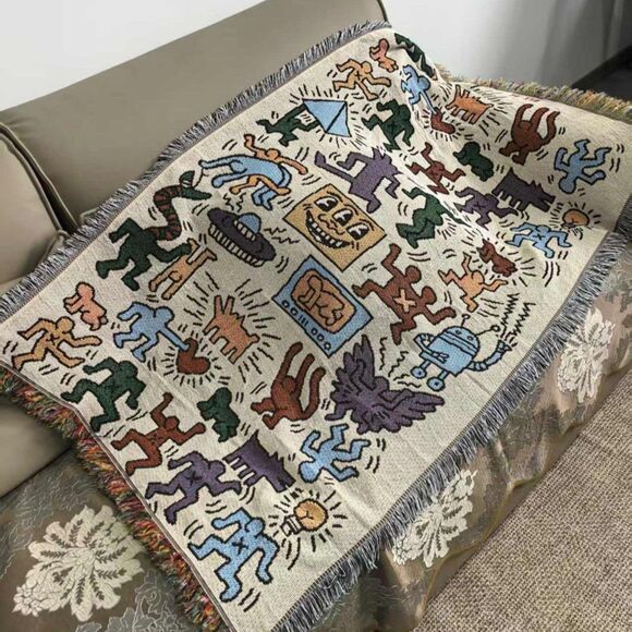 Messy Graffiti Jacquard Outdoor Picnic Mat Sofa ket Outdoor Blankets Camping - Picture 1 of 1